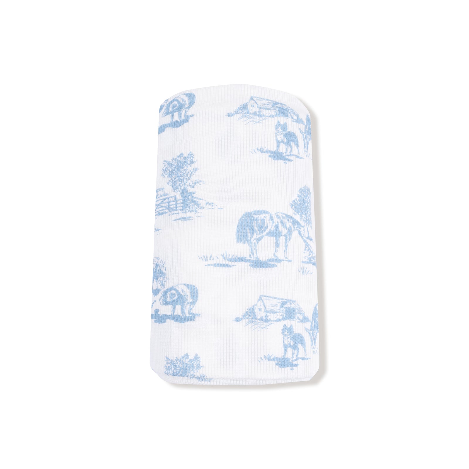 Farm Toile Blue Ribbed Modal Swaddle Blanket