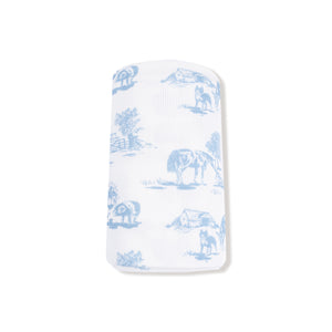 Farm Toile Blue Ribbed Modal Swaddle Blanket