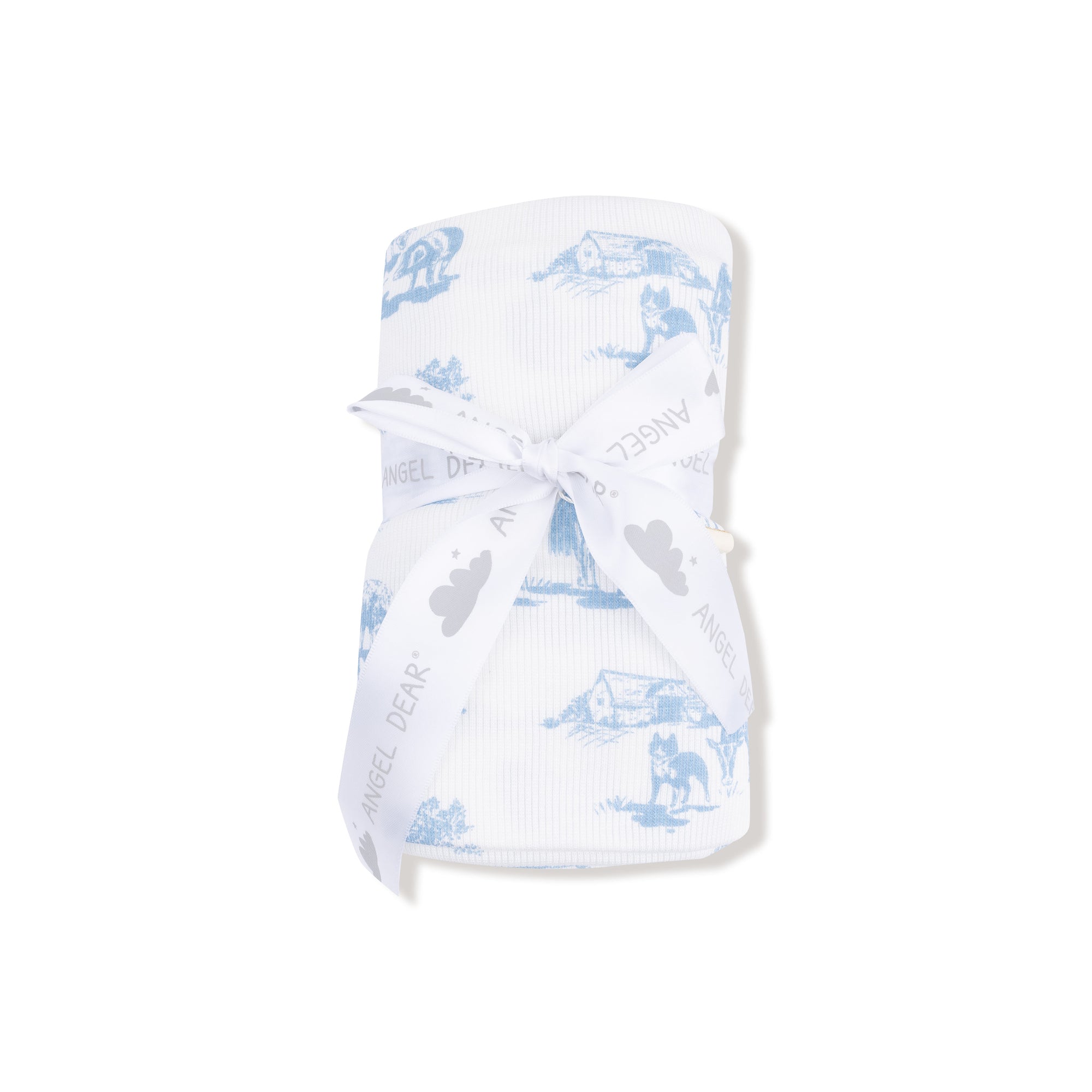 Farm Toile Blue Ribbed Modal Swaddle Blanket