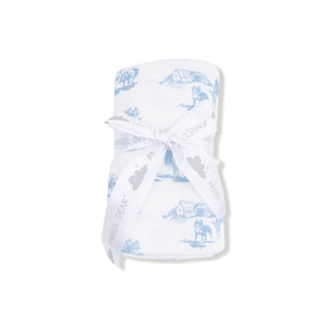 Farm Toile Blue Ribbed Modal Swaddle Blanket