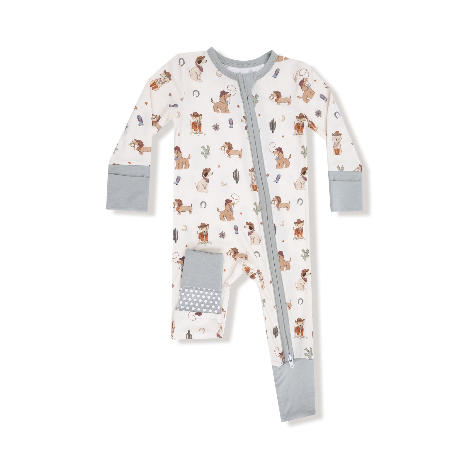 Cowboy Dogs Bamboo 2 Way Zipper Footie or Romper