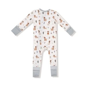 Cowboy Dogs Bamboo 2 Way Zipper Footie or Romper