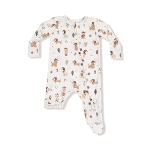 Cowboy Dogs Bamboo 2 Way Zipper Footie or Romper