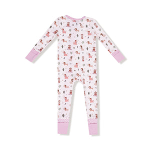 Cowgirl Dogs Bamboo 2 Way Zipper Ruffle Back Footie or Romper