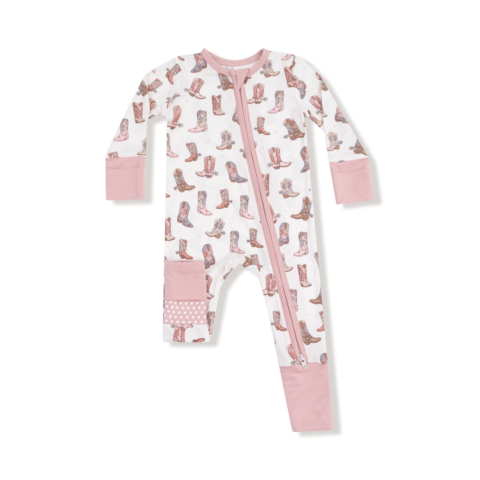 Future Cowgirl Bamboo 2 Way Zipper Ruffle Back Footie or Romper