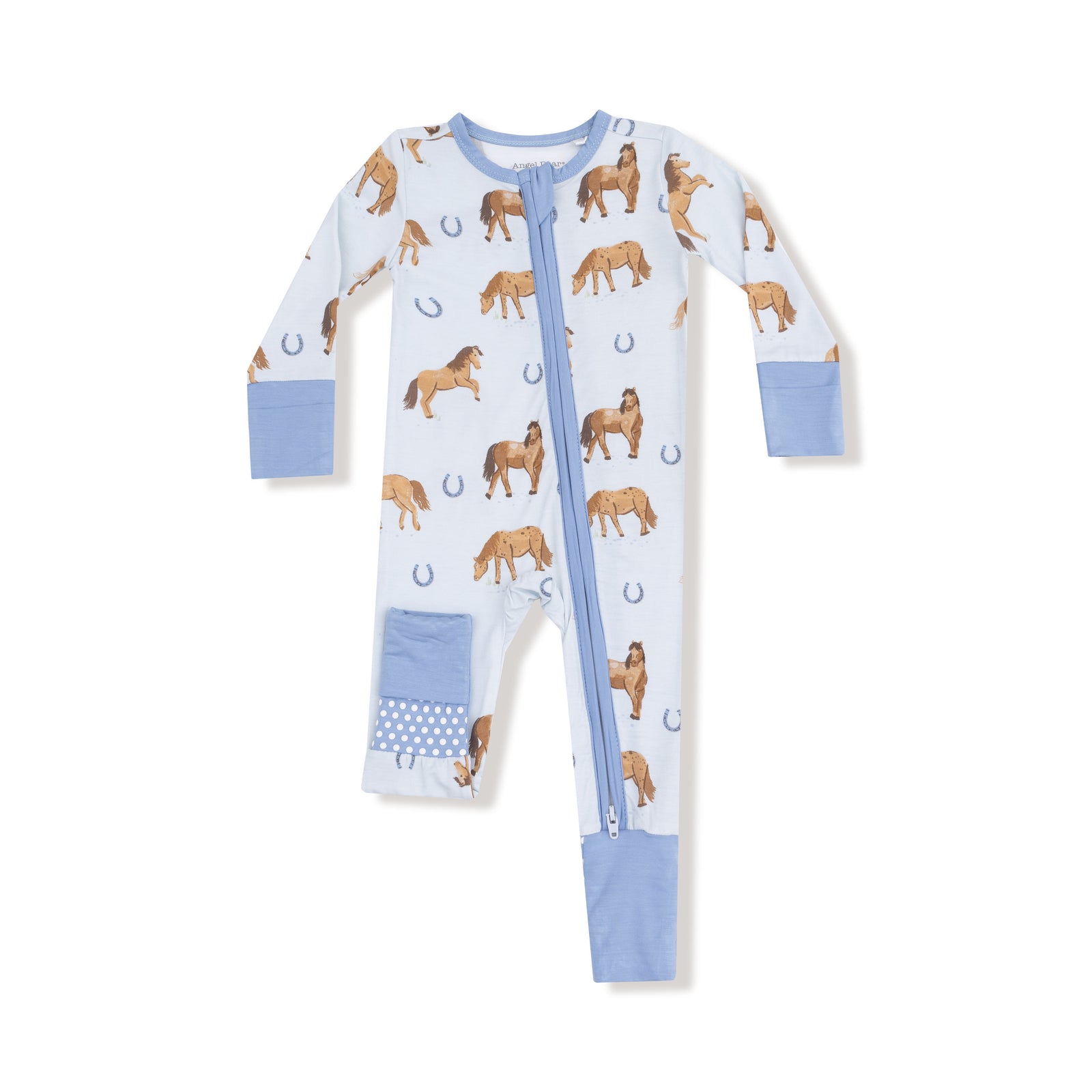 Blue Horses Bamboo 2 Way Zipper Footie or Romper