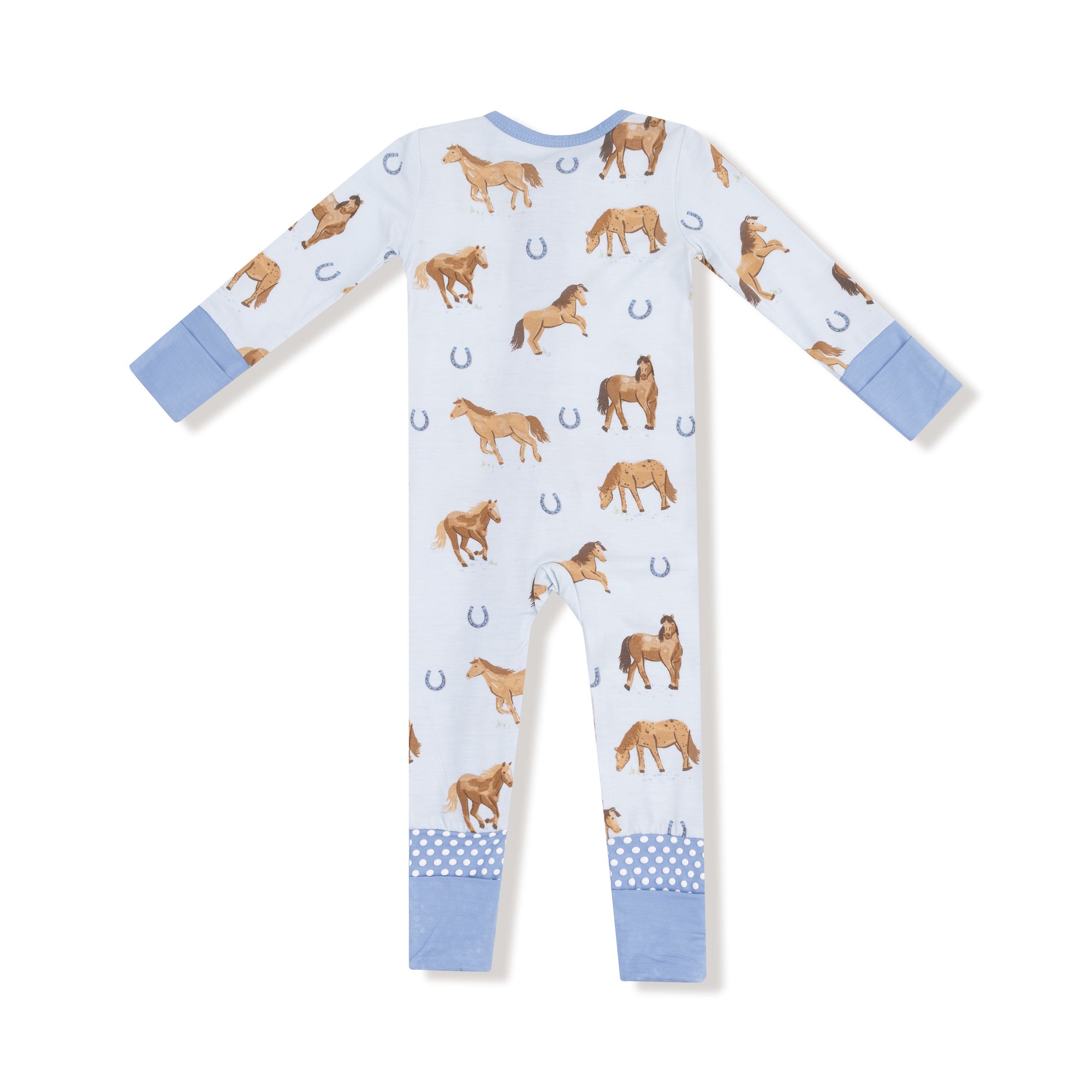 Blue Horses Bamboo 2 Way Zipper Footie or Romper