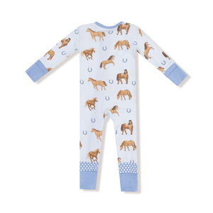 Blue Horses Bamboo 2 Way Zipper Footie or Romper