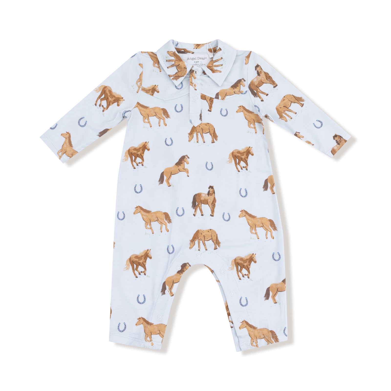 Blue Horses Bamboo Long Sleeve Cowboy Romper