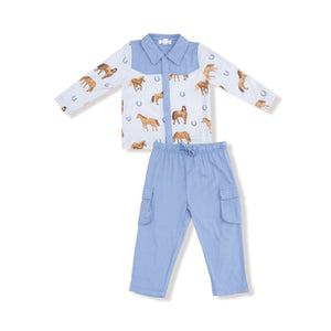 Blue Horses Bamboo Cowboy Button Down and Pant Set
