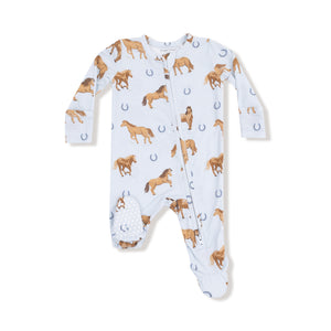 Blue Horses Bamboo 2 Way Zipper Footie or Romper