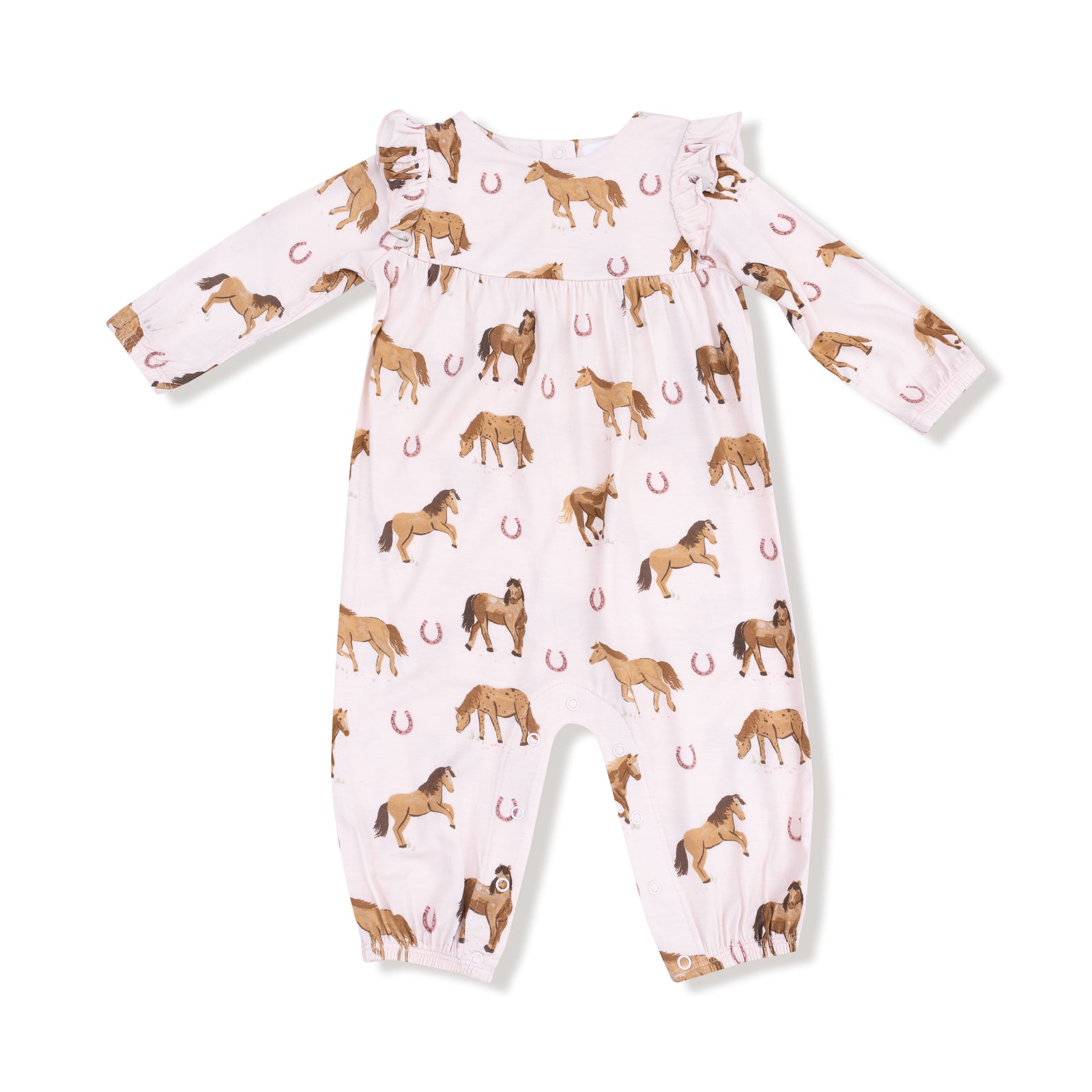 Pink Horses Bamboo Ruffle Sleeve Romper