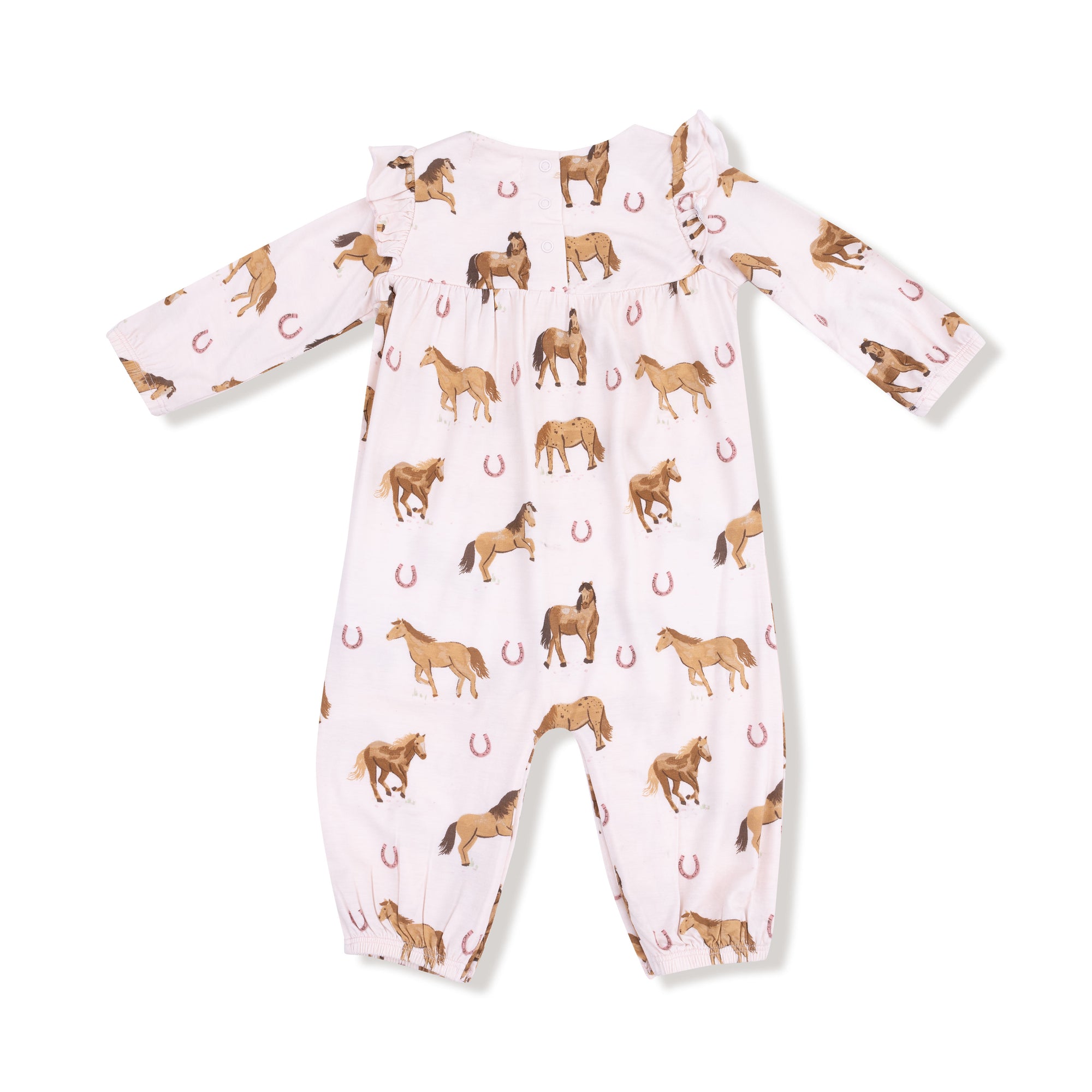 Pink Horses Bamboo Ruffle Sleeve Romper