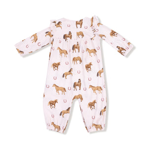 Pink Horses Bamboo Ruffle Sleeve Romper