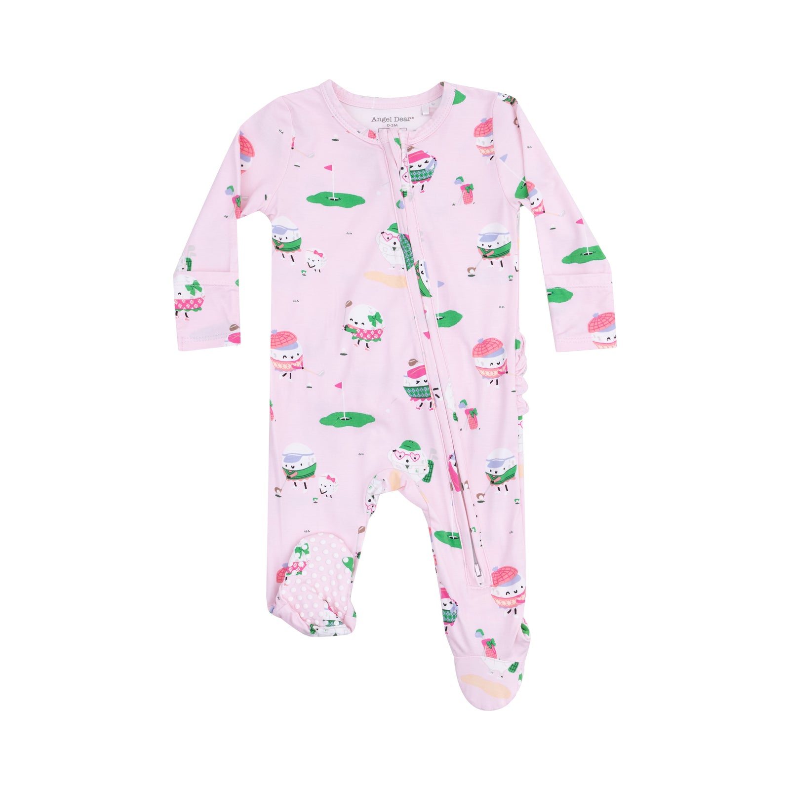 Pink Golf Pros Bamboo 2 Way Zipper Ruffle Back Footie