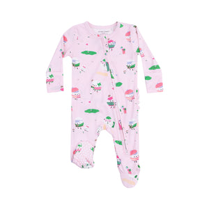 Pink Golf Pros Bamboo 2 Way Zipper Ruffle Back Footie