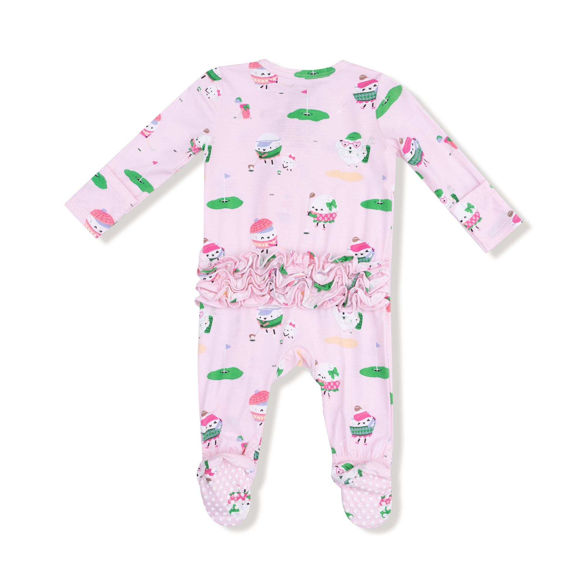 Pink Golf Pros Bamboo 2 Way Zipper Ruffle Back Footie