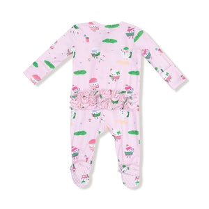 Pink Golf Pros Bamboo 2 Way Zipper Ruffle Back Footie