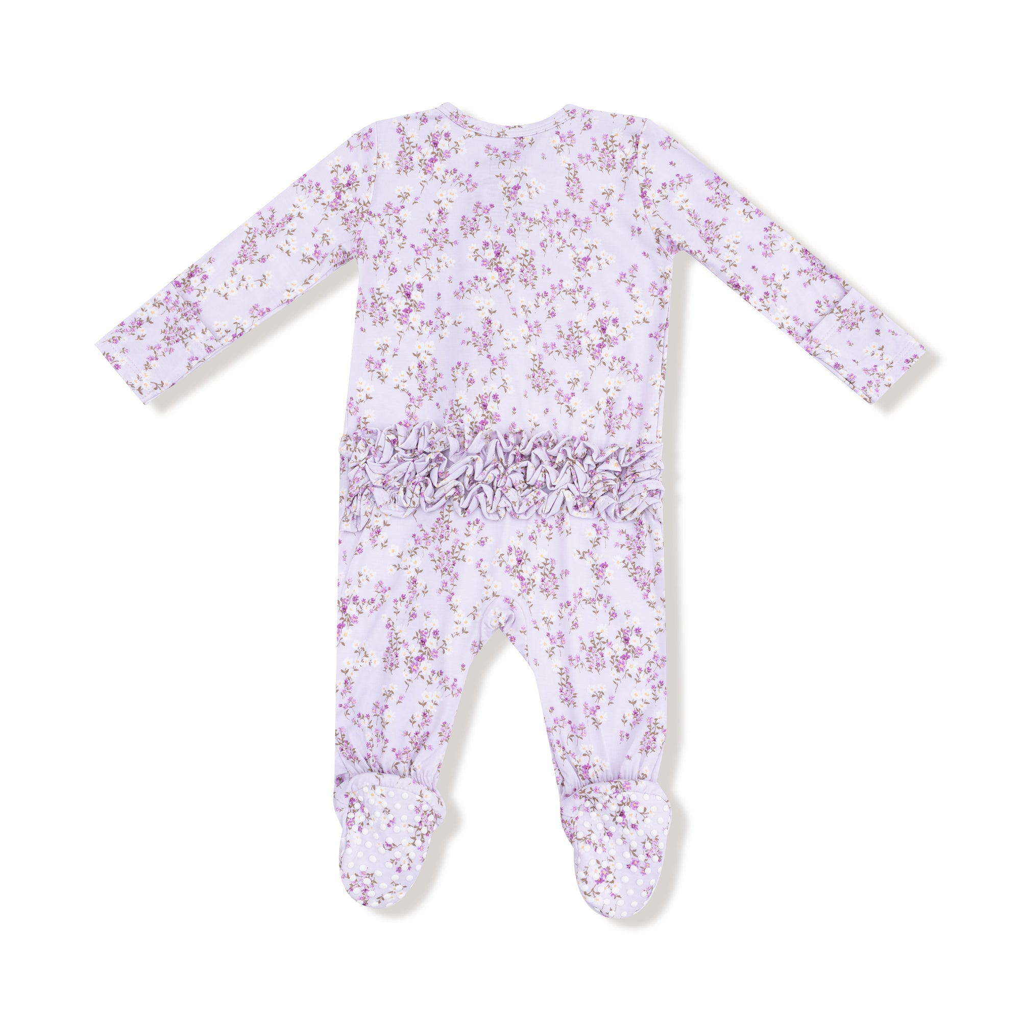 Sweet Dream Florals Bamboo 2 Way Zipper Ruffle Back Footie
