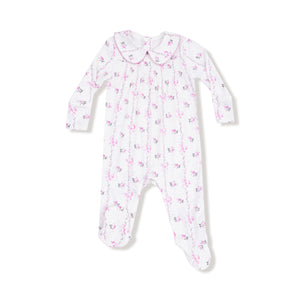 Dainty Buds and Bows Bamboo Smocked Peter Pan Snap Footie
