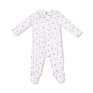 Dainty Buds and Bows Bamboo Smocked Peter Pan Snap Footie