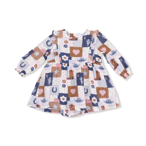 Patchwork Cowgirl Muslin Long Sleeve Ruffle Skirted Bubble