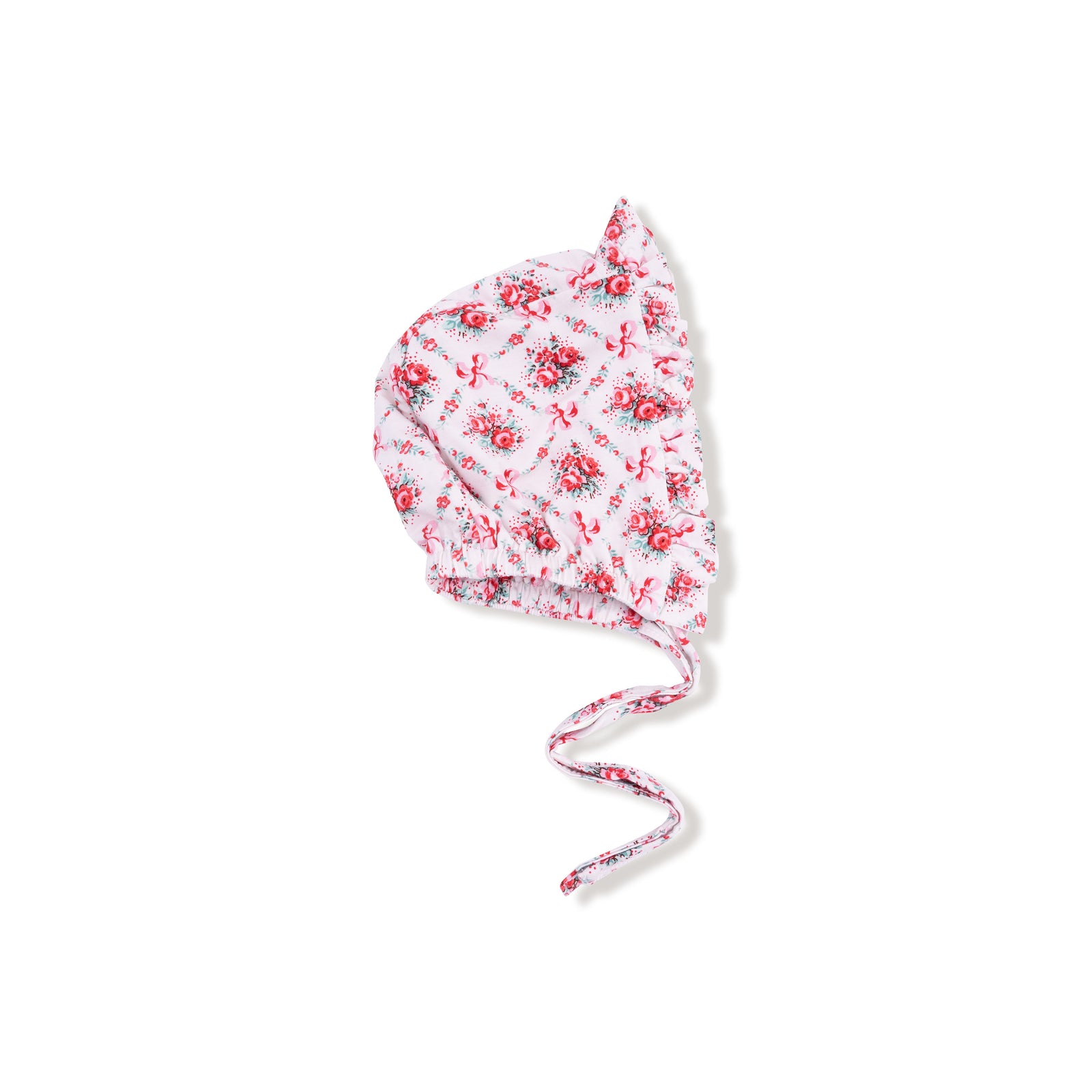 Rose Bow Lattice Bamboo Ruffle Bonnet