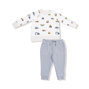Construction Vehicles French Terry Raglan Sweatshirt and Jogger Set