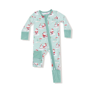 Golfing Santa and Elves Bamboo 2 Way Zipper Footie or Romper