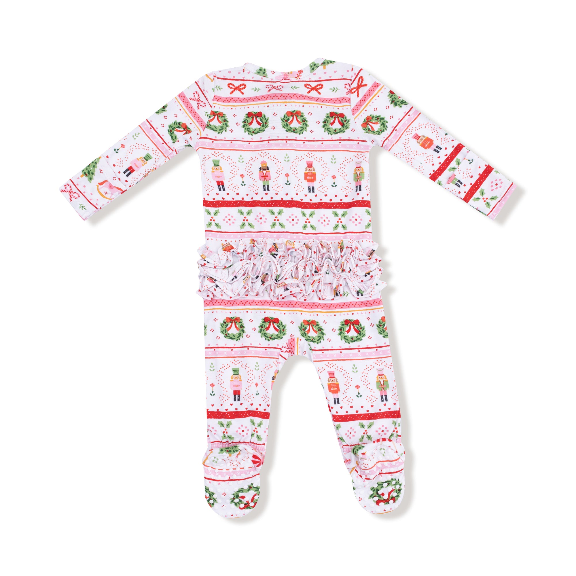 Sugar Plum Fairy Nutcracker Fair Isle Bamboo 2 Way Zipper Ruffle Back Footie or Romper