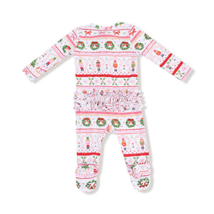 Sugar Plum Fairy Nutcracker Fair Isle Bamboo 2 Way Zipper Ruffle Back Footie or Romper