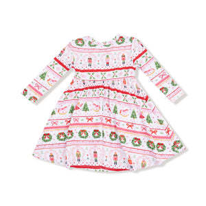 Sugar Plum Fairy Nutcracker Fair Isle Bamboo Long Sleeve Twirl Dress