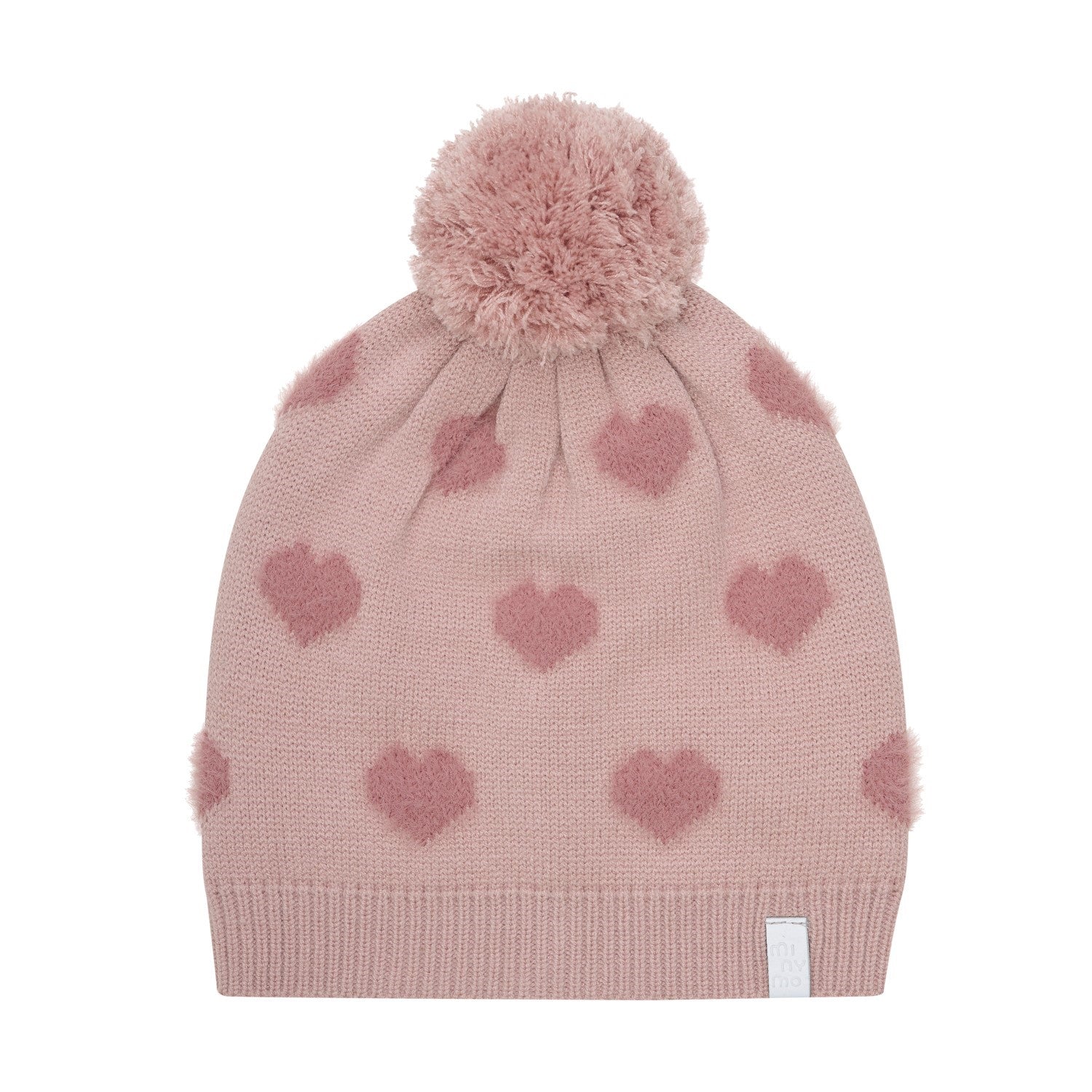 Teddy Heart Pom Beanie | Misty Rose