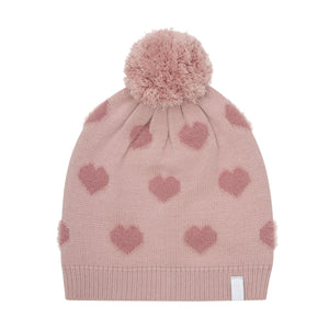 Teddy Heart Pom Beanie | Misty Rose
