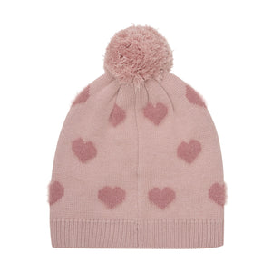 Teddy Heart Pom Beanie | Misty Rose