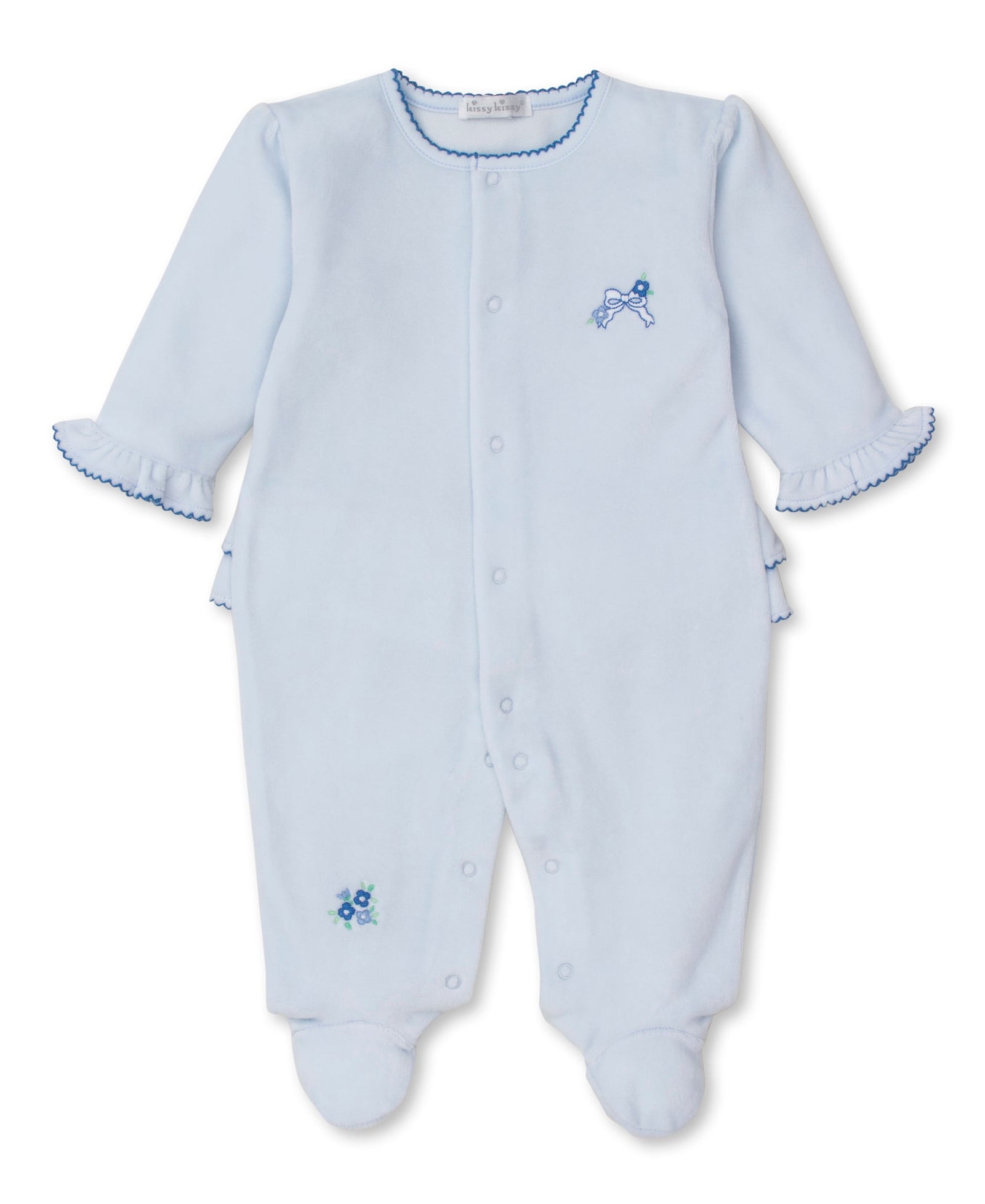 Blooming Bows Velour Footie | Blue