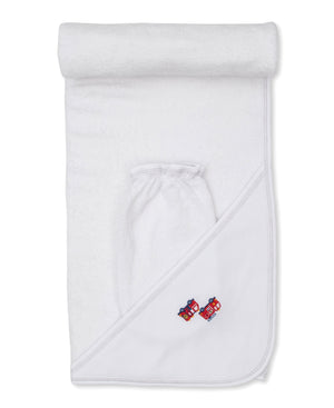 Firetruck Rescue Embroidered Hooded Towel with Mitt Set
