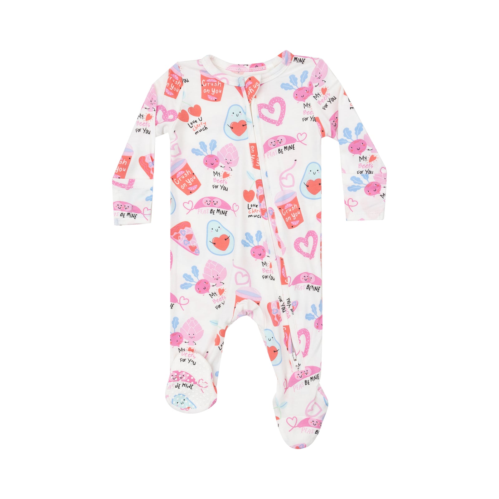 Love You Foodie Much Pink Bamboo 2 Way Zipper Footie