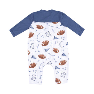 Touchdown Time Navy Bamboo Romper with Contrast Sleeves
