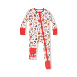 Cowgirl Christmas Bamboo 2 Way Zipper Ruffle Back Footie or Romper