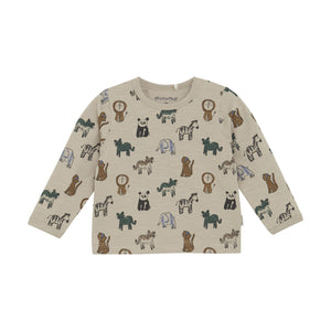 Long Sleeve Safari Animal Print T-Shirt | Oxford Tan or China Blue