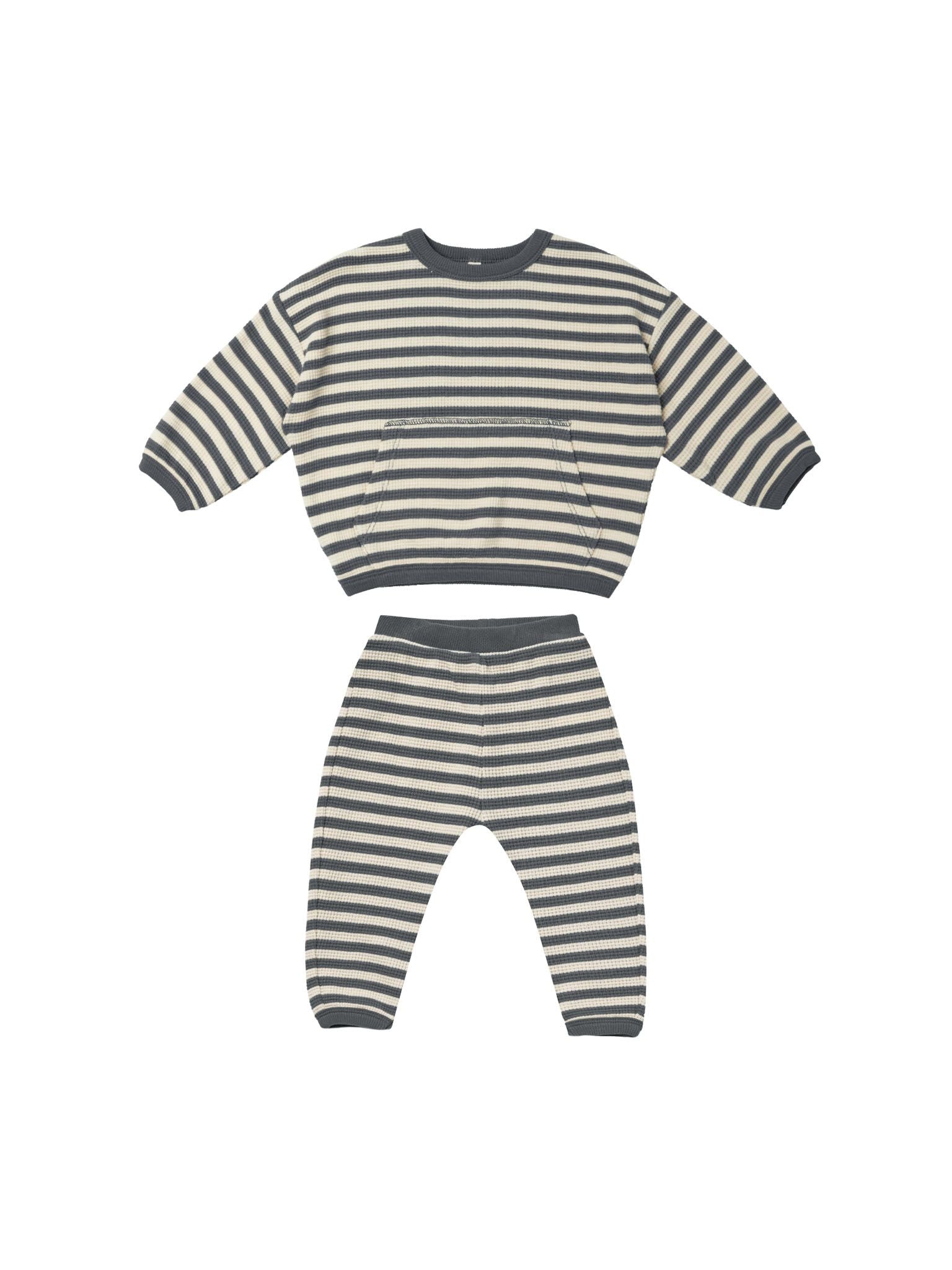 Waffle Sweater + Pant Set | Navy Stripe