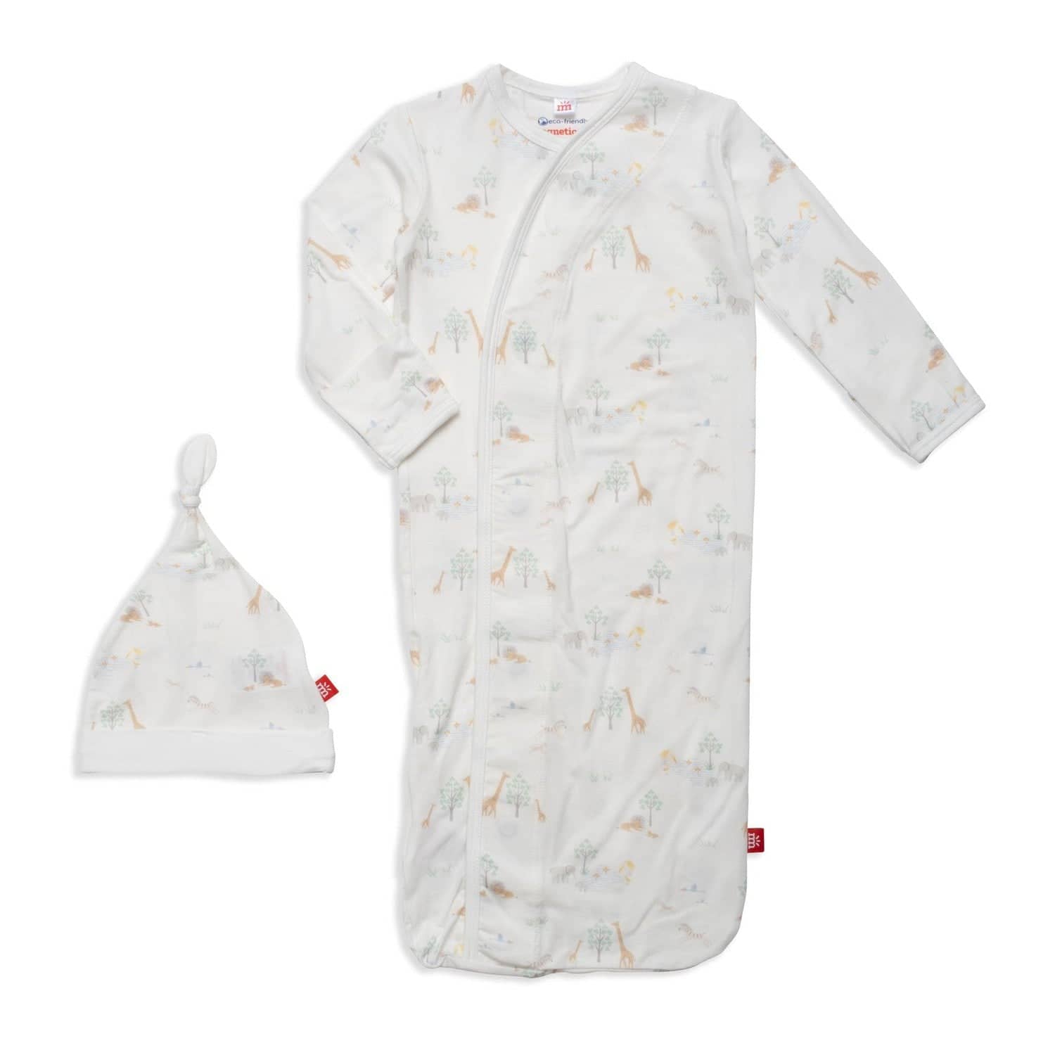 White Serene Safari Modal Magnetic Sleeper Gown + Hat Set
