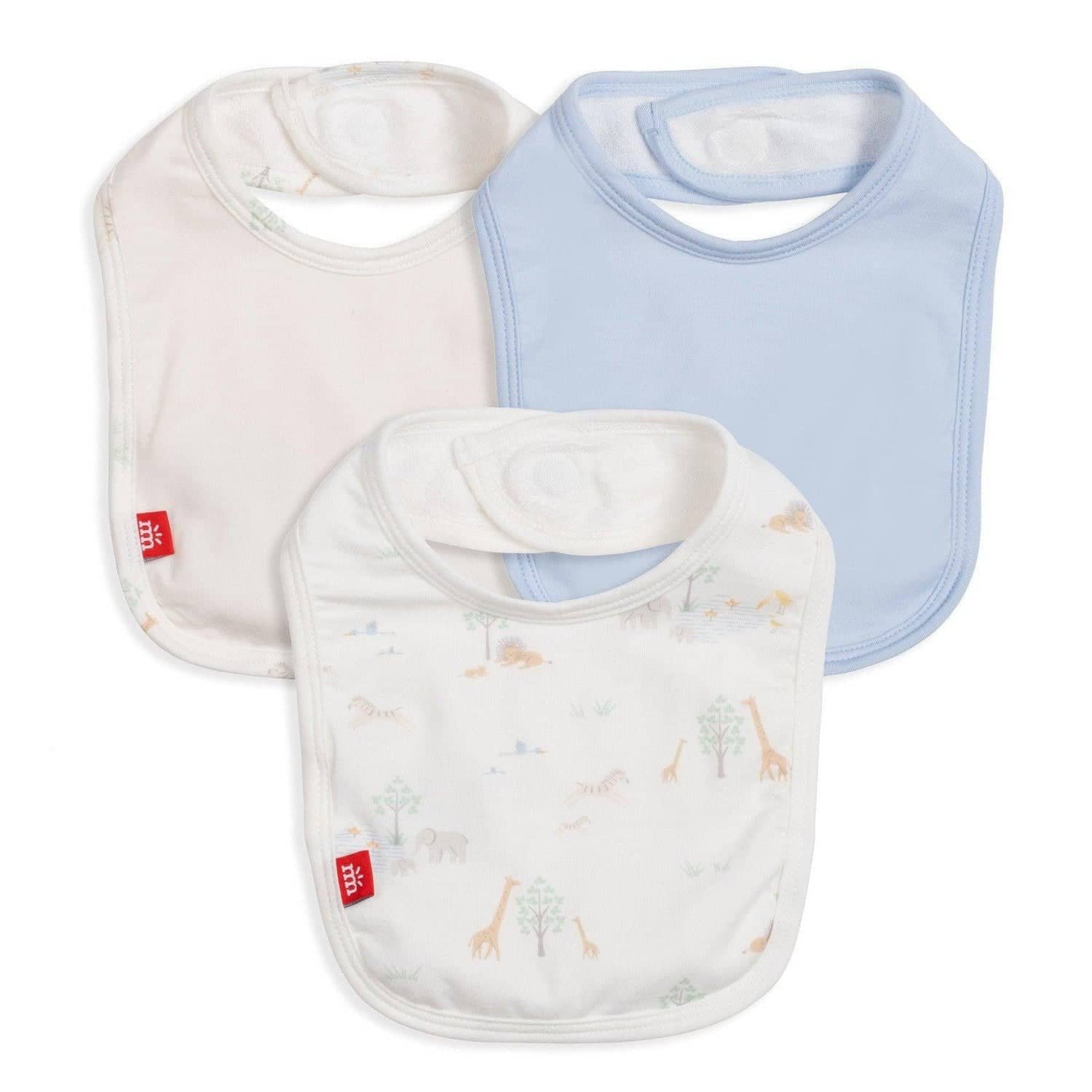 White Serene Safari Modal Magnetic Stay-Dry Infant Bib 3-Pack