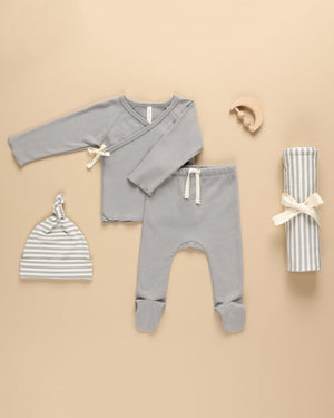 Wrap Top + Footed Pant Set | Dusty Blue