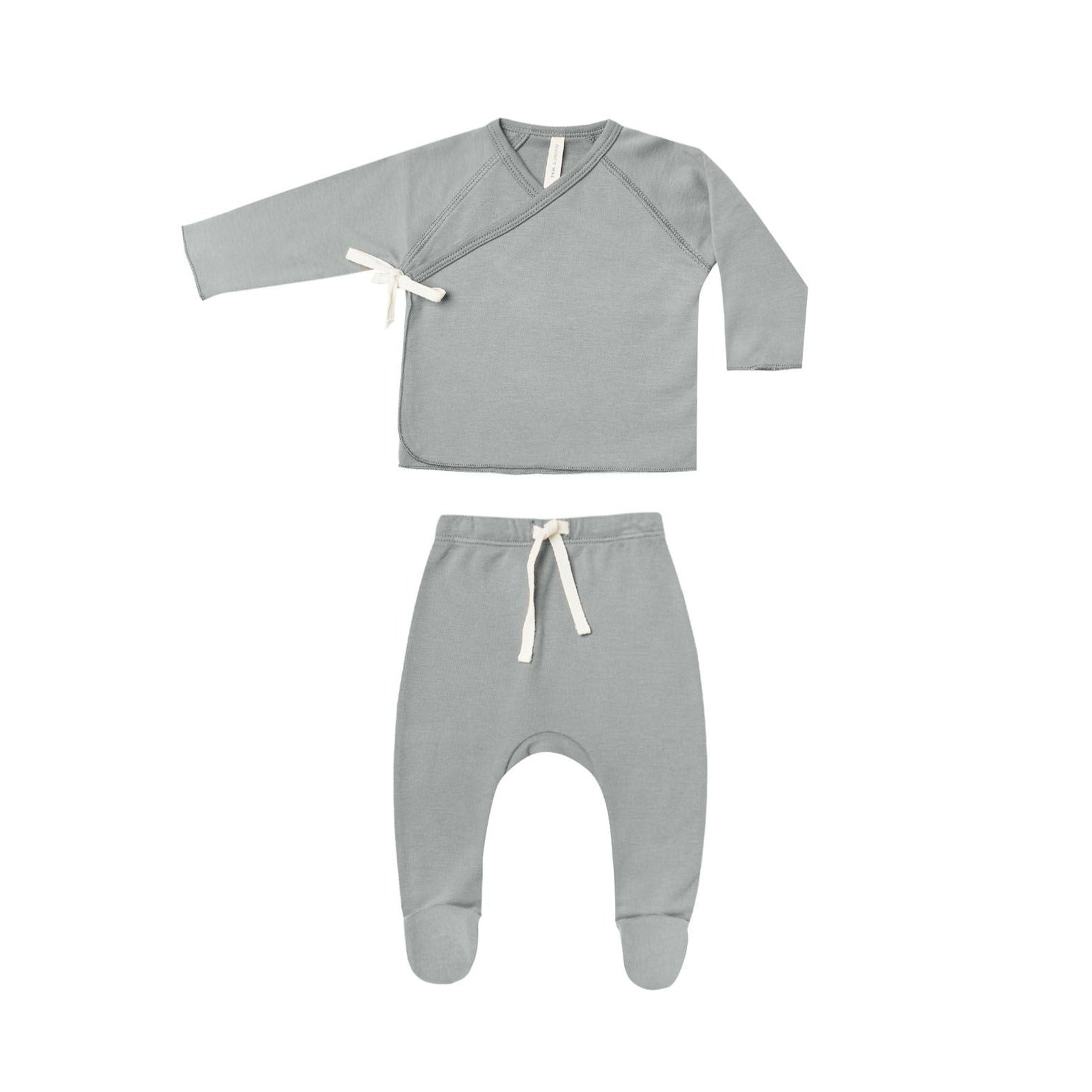 Wrap Top + Footed Pant Set | Dusty Blue