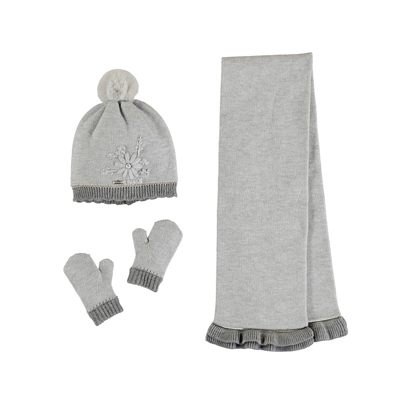 Baby Girls Pom Hat and Gloves Set | Pearl