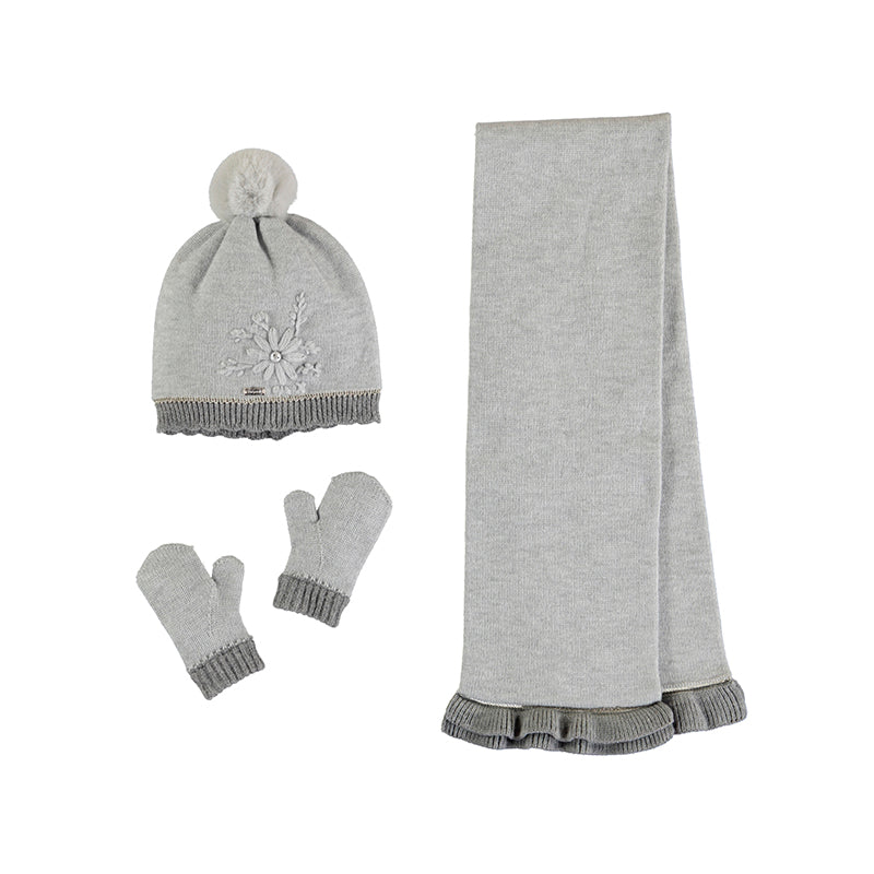 Baby Girls Pom Hat, Scarf and Gloves Set | Pearl
