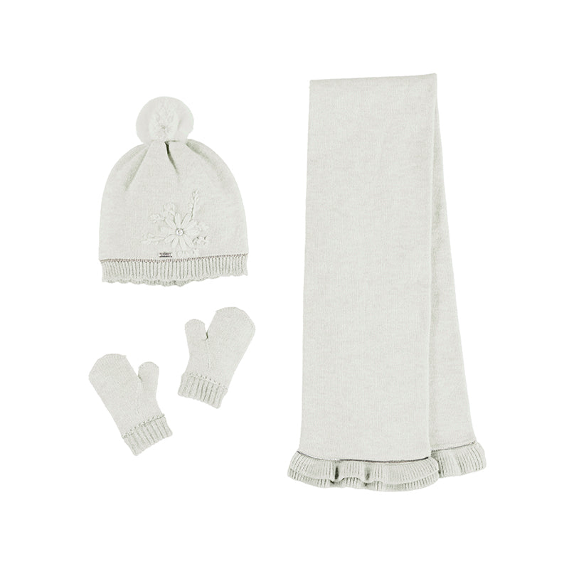 Baby Girls Pom Hat, Scarf and Gloves Set | Natural