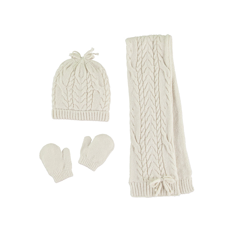 Baby Girls Knitted Hat, Scarf and Gloves Set | Chickpea